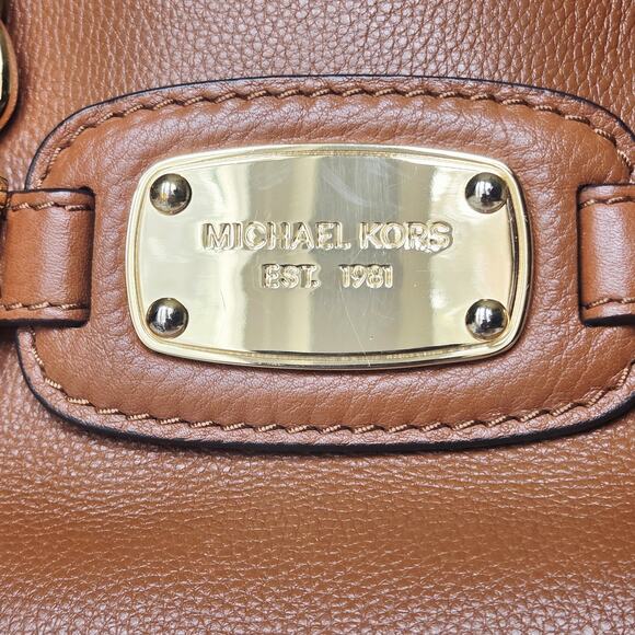 Michael Kors Hamilton Brown and Gold Pebbled Leather Handbag Satchel - Picture 8 of 10